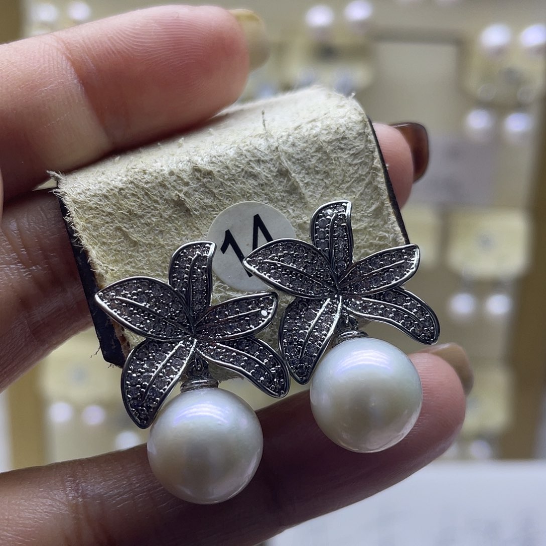 淡水珍珠耳饰银S925镶嵌