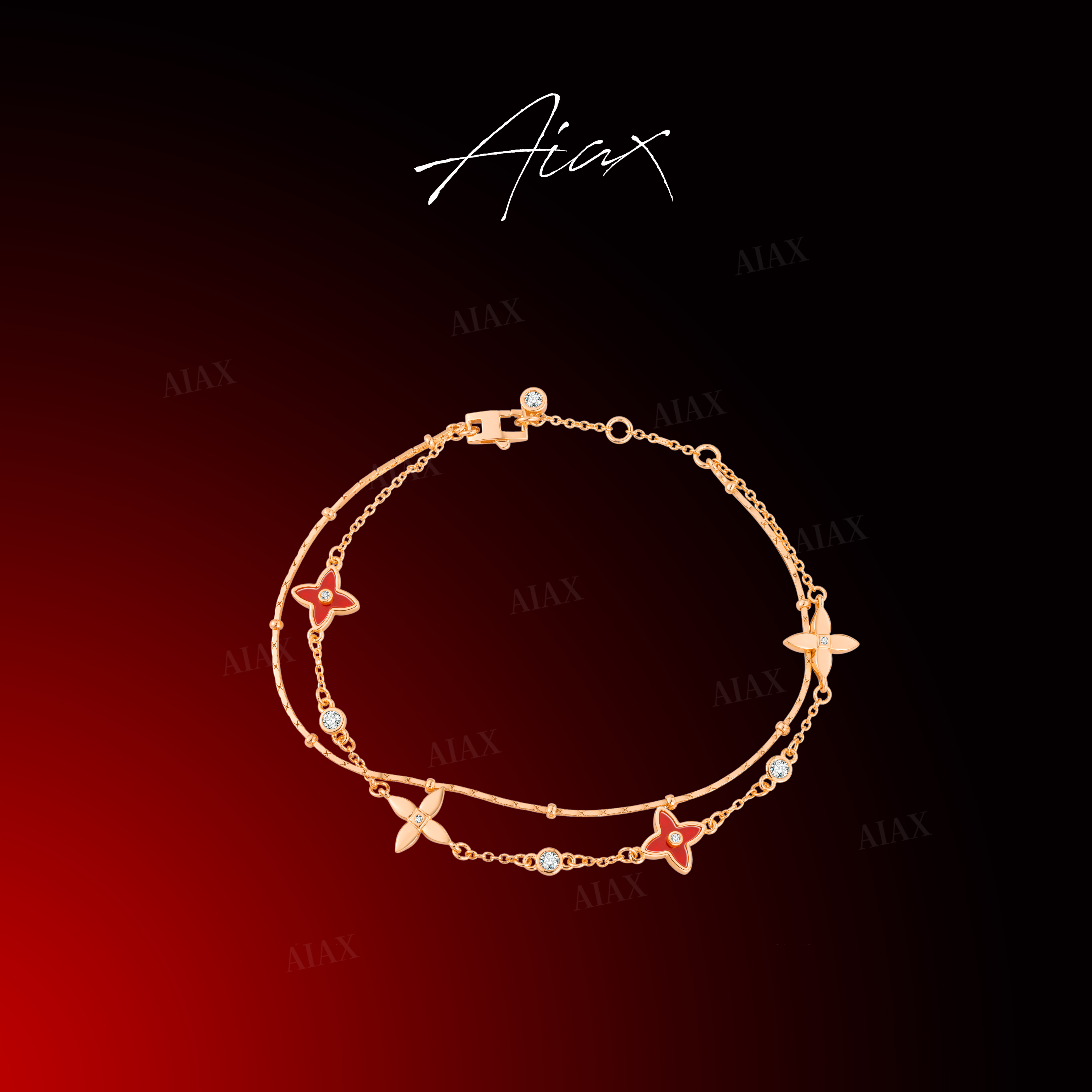 铜合金合成锆石手链 AIAX 镀K金 【幸运链】招财四叶手链TSS7219