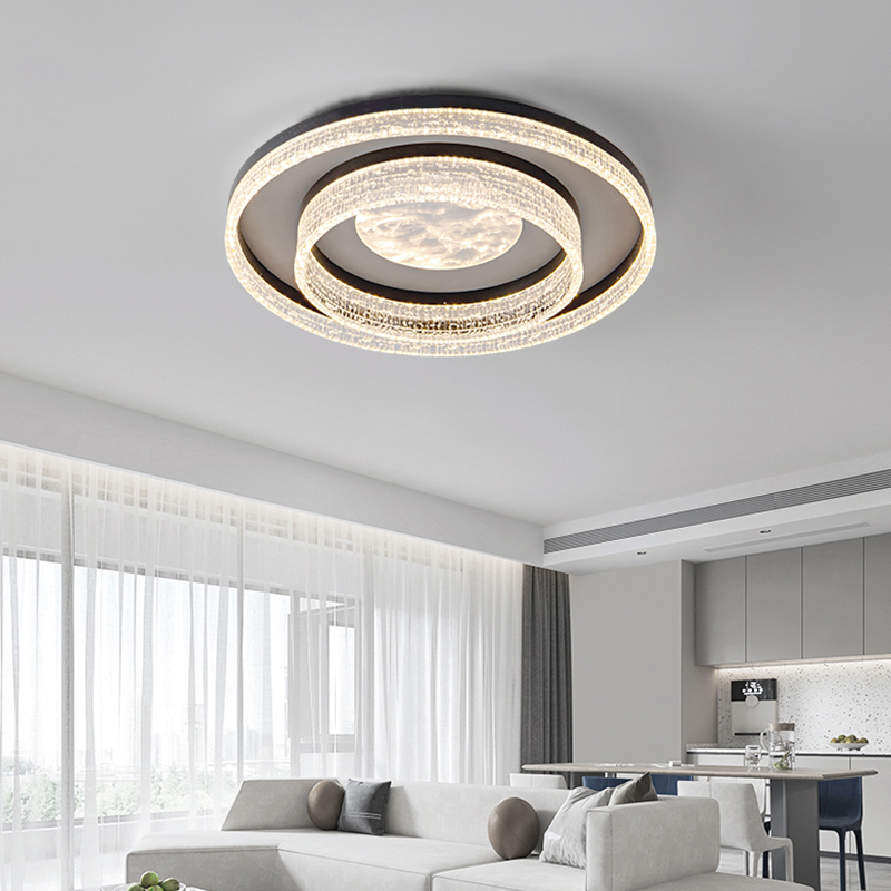 意式轻奢双圈冰裂纹灯罩客厅吸顶灯高显指主卧吸顶灯中山灯具套餐