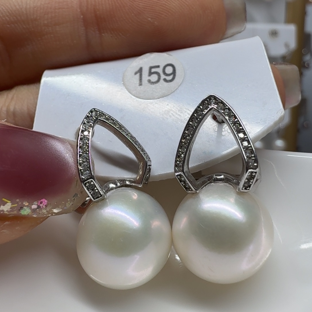 春***开淡水珍珠银S925镶嵌耳饰珍珠12.6
