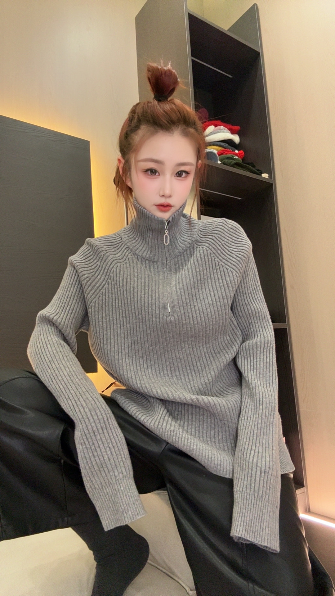 「彤彤」半拉链万能百搭坑条毛衣