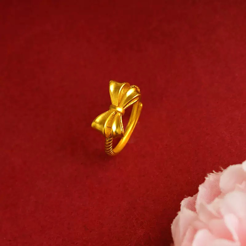 铜合金戒指 金色蝴蝶结开口可调节在逃公主简约时尚轻奢百搭指环