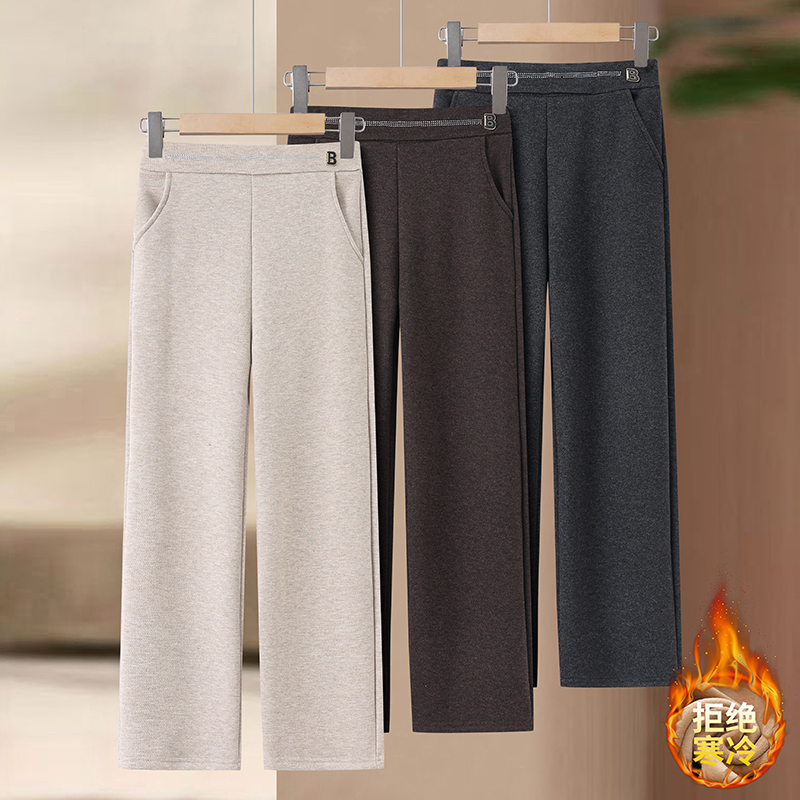 25年冬季高腰长裤妈妈装休闲裤人字纹窄版直筒裤显瘦加绒中老年