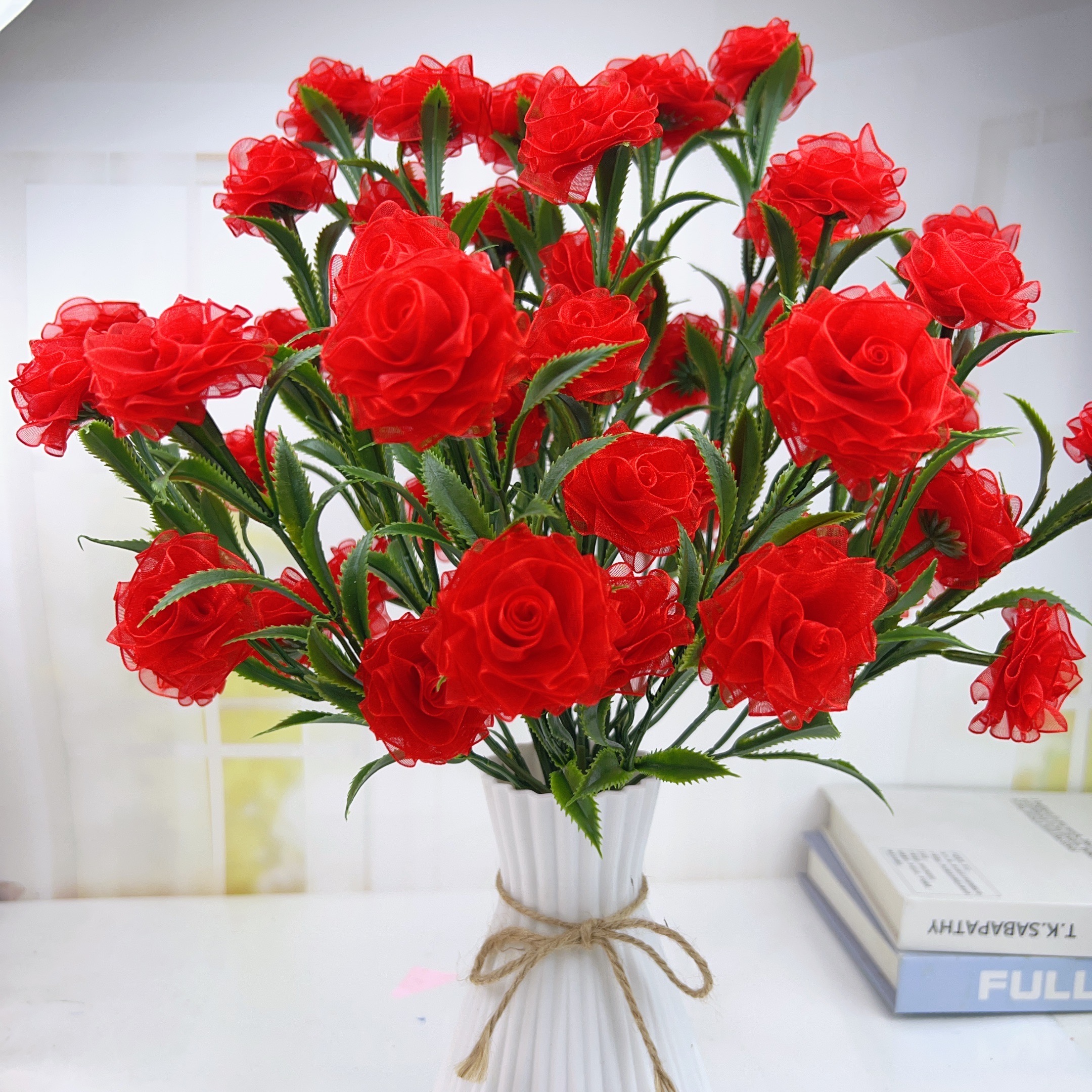 4cm彩色雪纱丝带玫瑰花束手工DIY制作材料