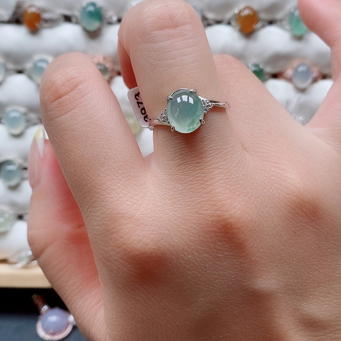 翡翠戒指银S925镶嵌天然缅甸a货翡翠2