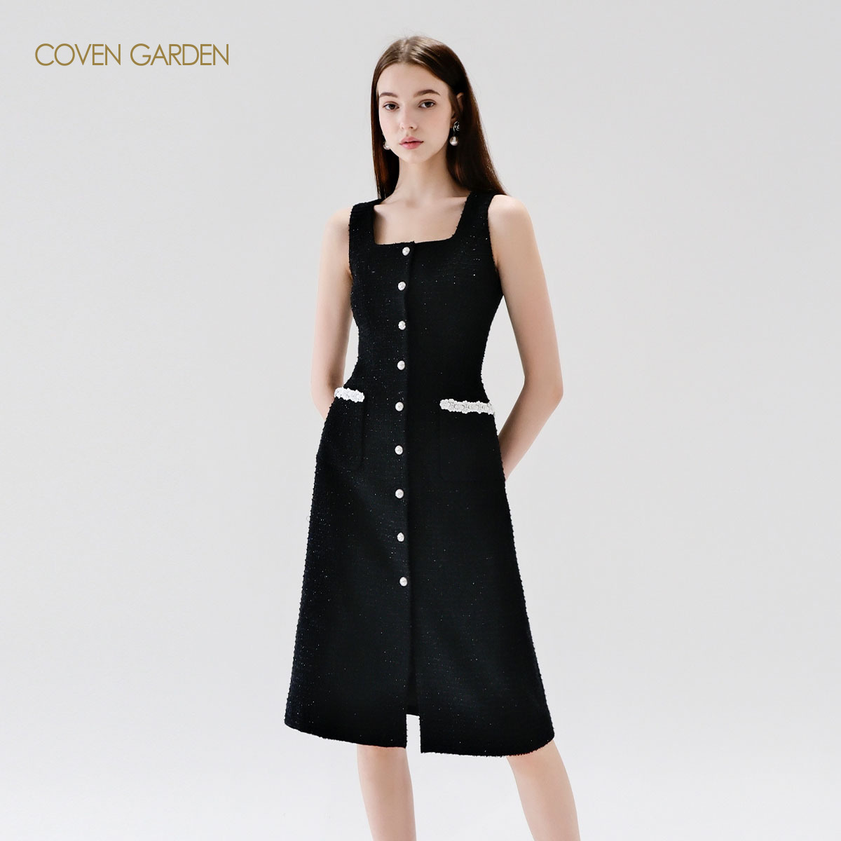 【哥文花园】 排扣无袖小香风连衣裙 CLA3084250