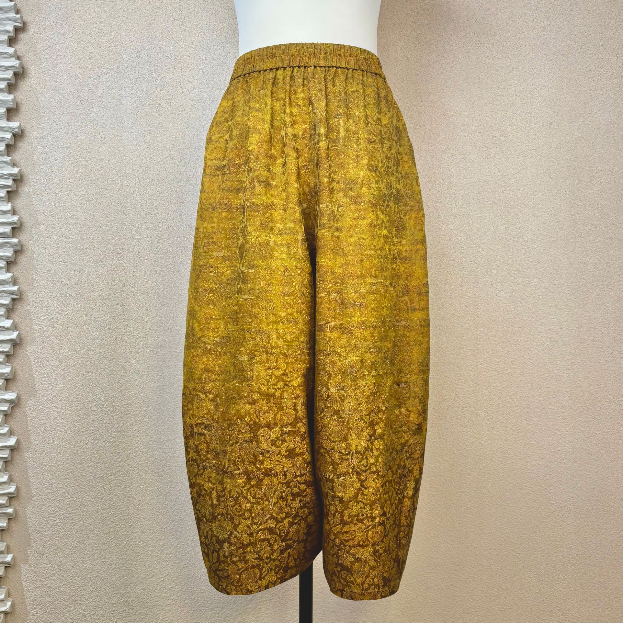 桑蚕丝提花无弹中式国风百搭休闲时尚宽松金色直筒长裤250873