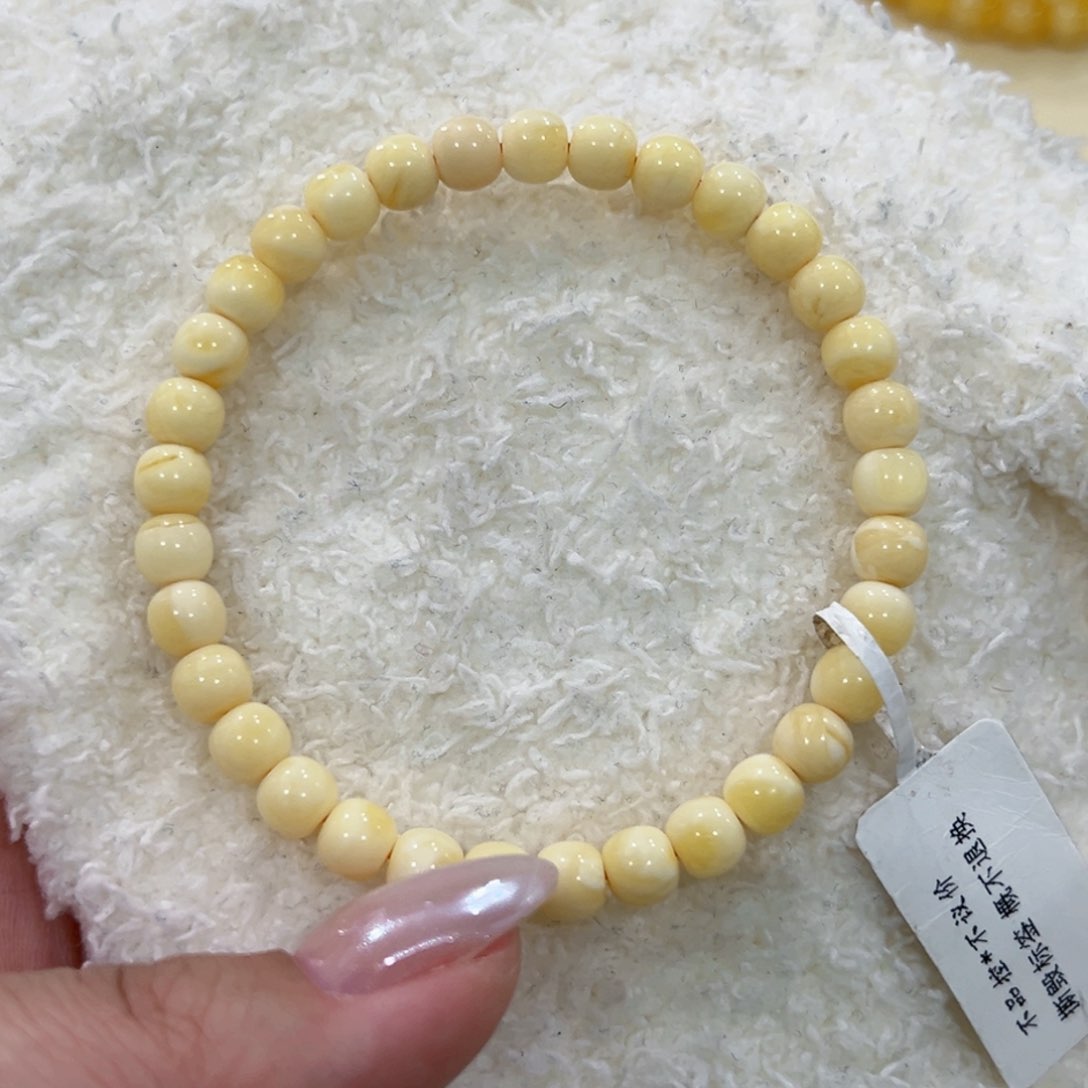 蜜蜡手链未镶嵌6m浓白老型手串叠戴神器