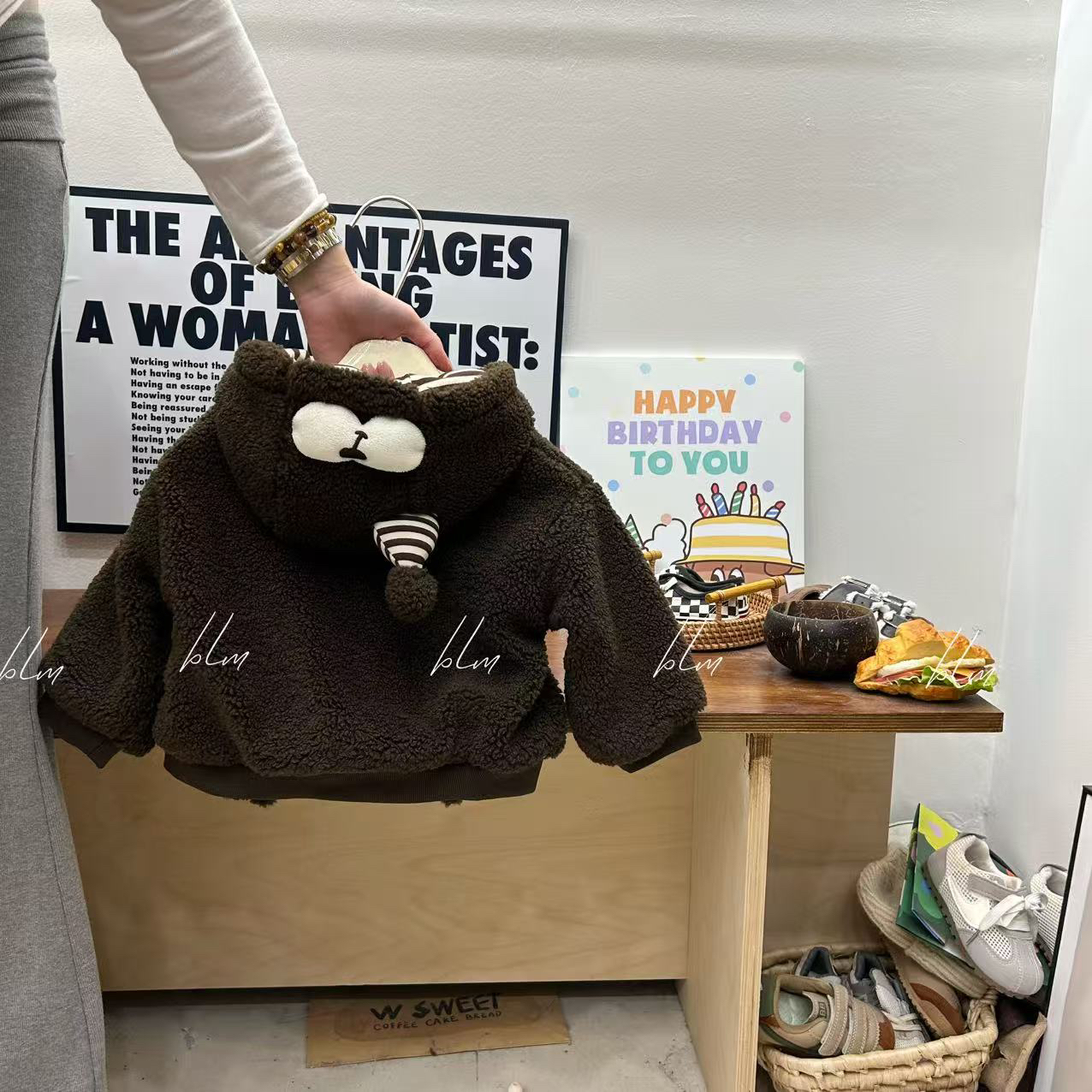 男童新款2025可爱卡通毛衣外套羊羔毛棉服加绒条纹大屁屁裤百搭