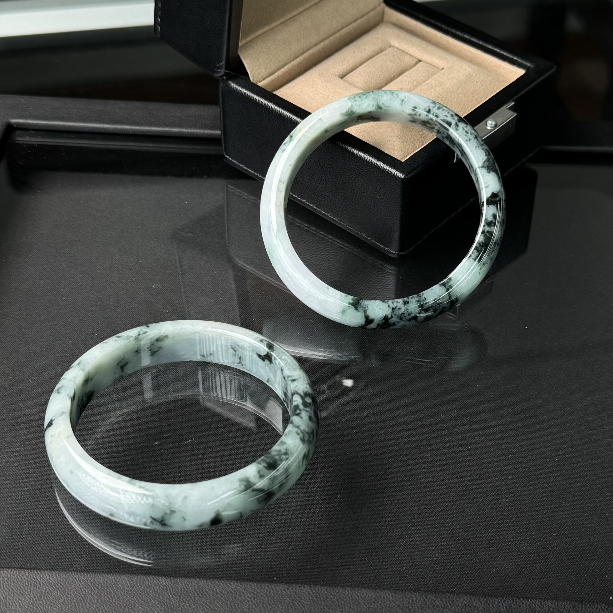 [小婉总珠宝】天然A货翡翠飘花手镯多样性发其一