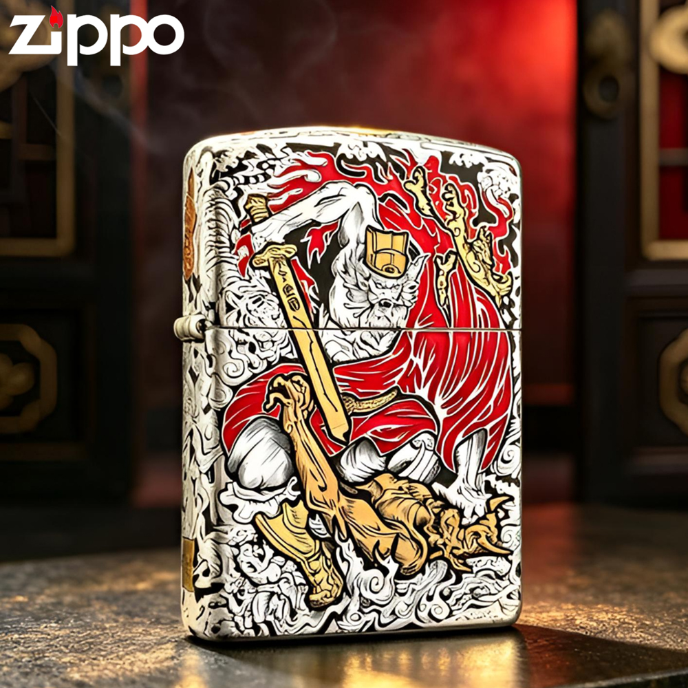ZIPPO/之宝打火机【天师钟馗】盔甲错金银五面满雕镀银鎏金珐琅彩