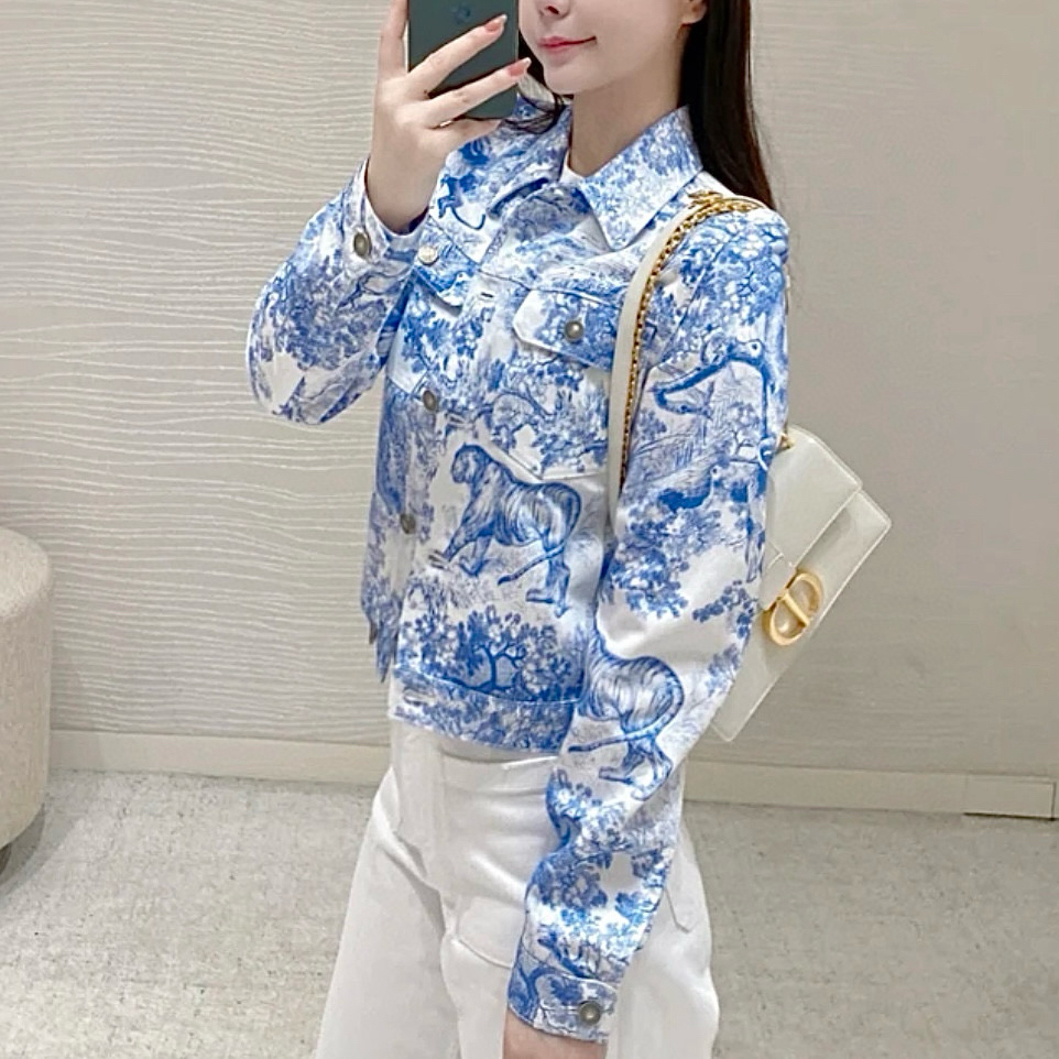 未使用 DIOR/迪奥 动物印花口袋短款牛仔外套 38码 D17061