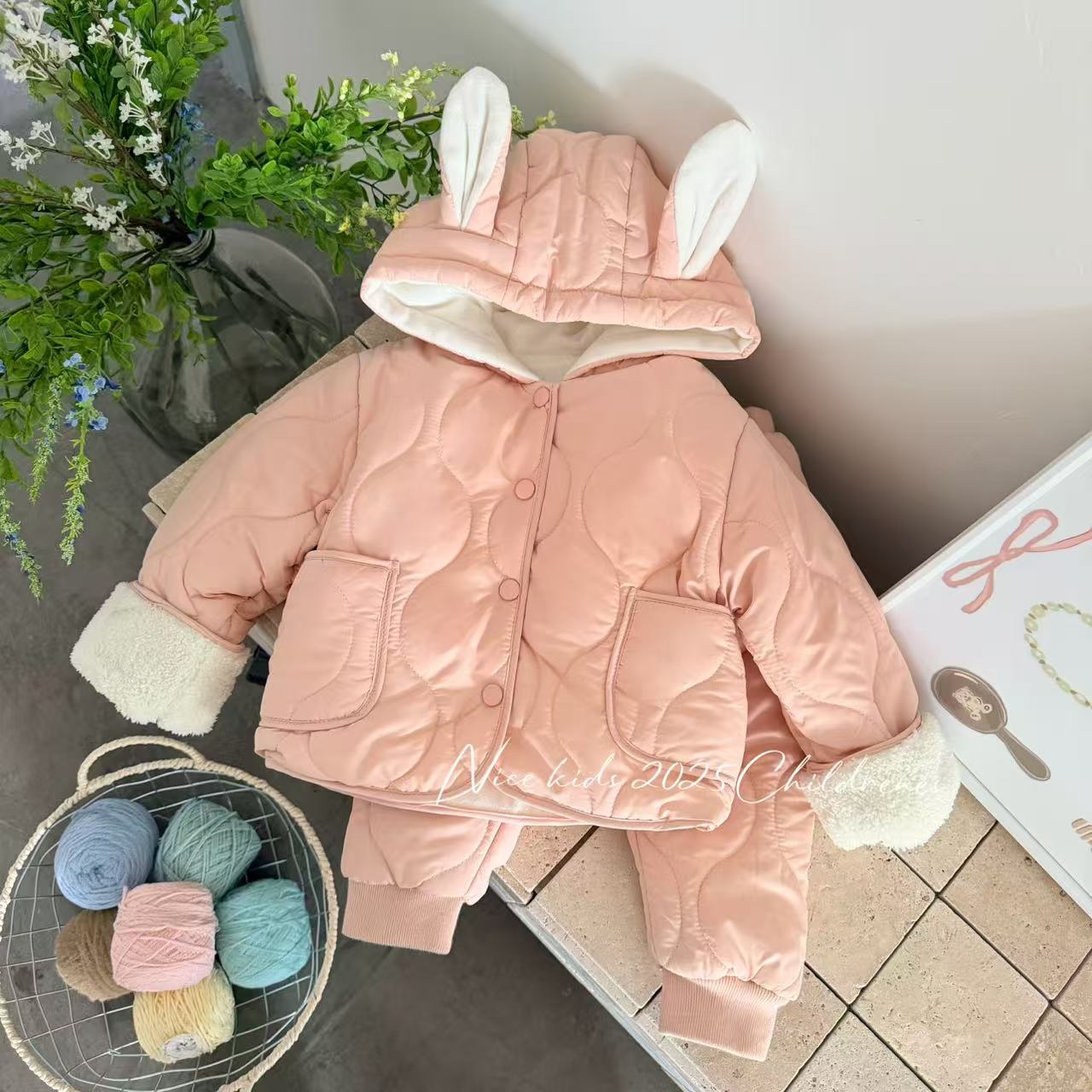 2025秋冬季新款儿童棉衣套装女童加绒保暖棉服裤子