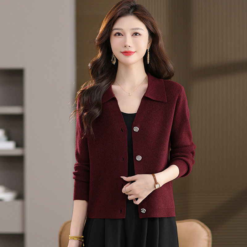 品牌高端女装秋季针织开衫女长袖洋气翻领外搭大码宽松薄毛衣外套