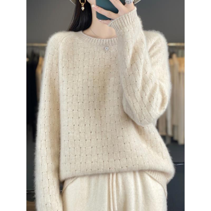 100%羊毛七针加厚镂空挑洞华夫格D2528