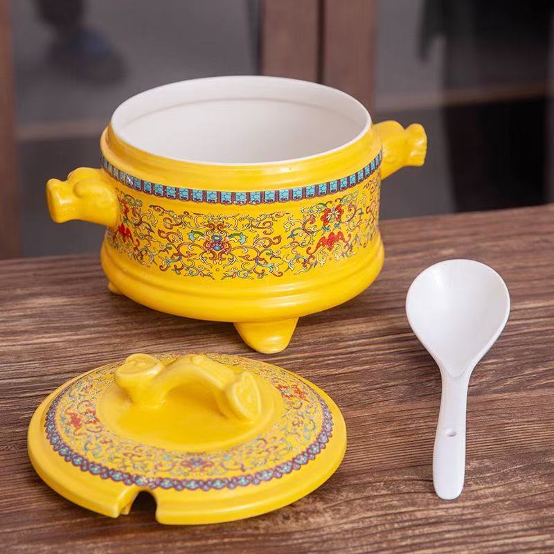 盐罐调味罐茶壶珐琅彩餐具双耳微波炉圆形汤碗青花瓷