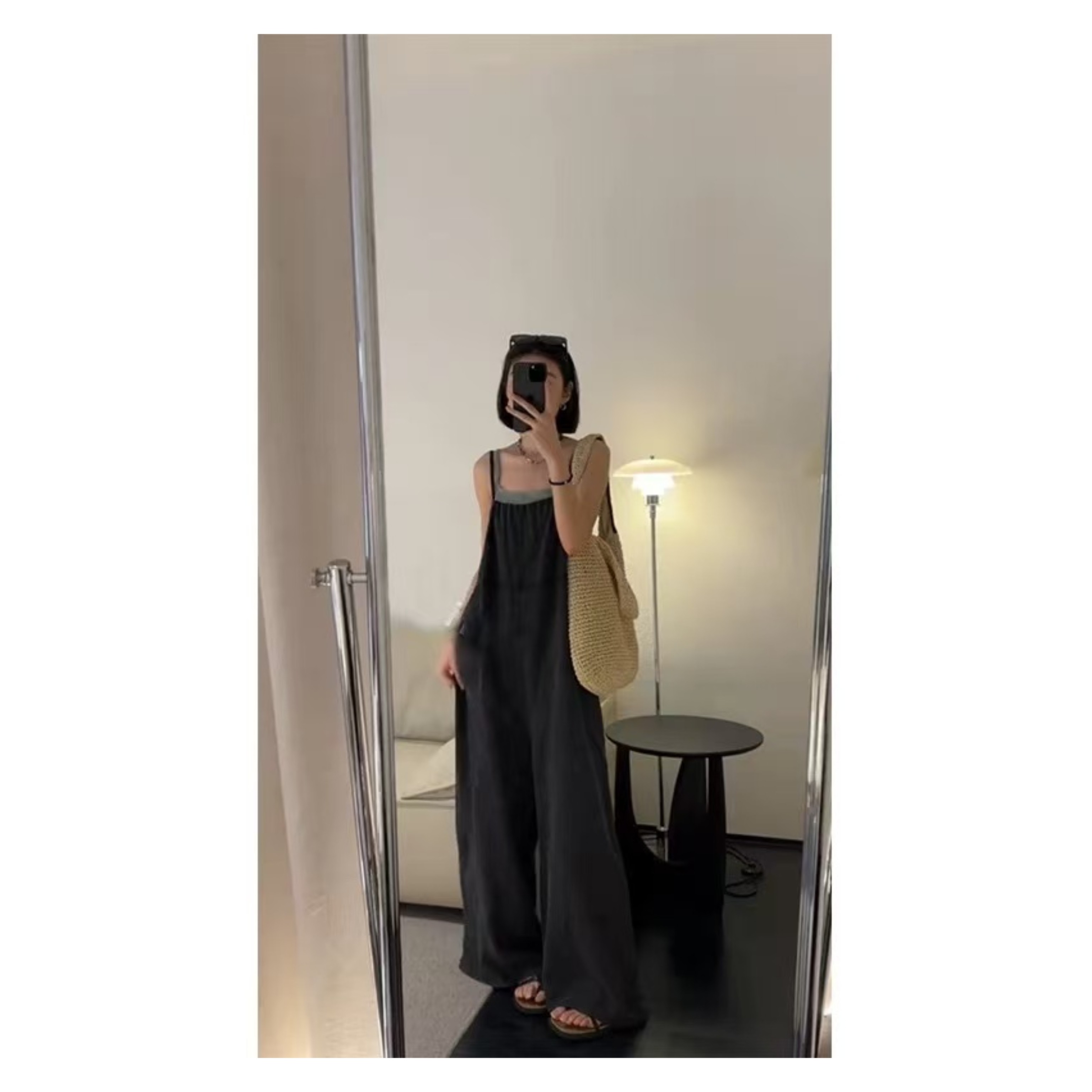 YK 反季福利~ M胸100长128吊带宽松遮肉显瘦小众牛仔连体裤 4470