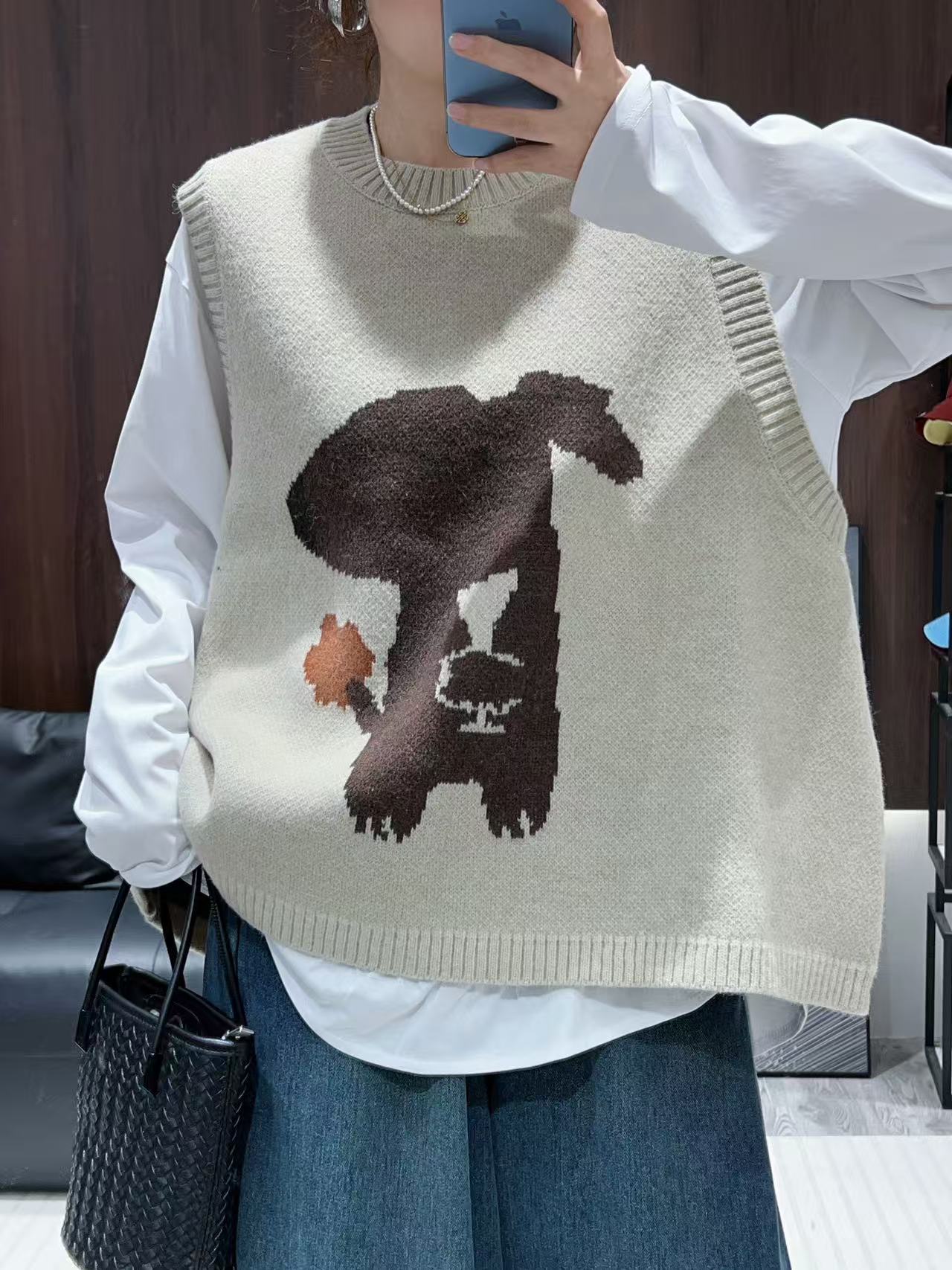 【提花小鼠马甲】韩系宽松减龄百搭圆领套头无袖坎肩针织毛衣马夹女