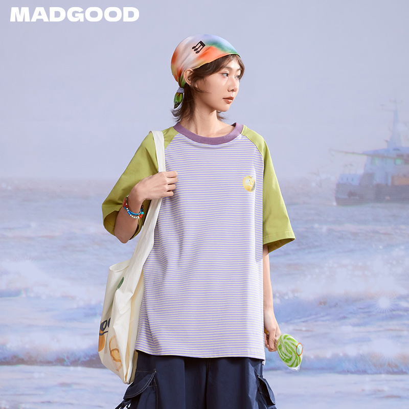【年终宠粉破价】madgood马得工地日系条纹趣味logoT恤MDGDDX252214
