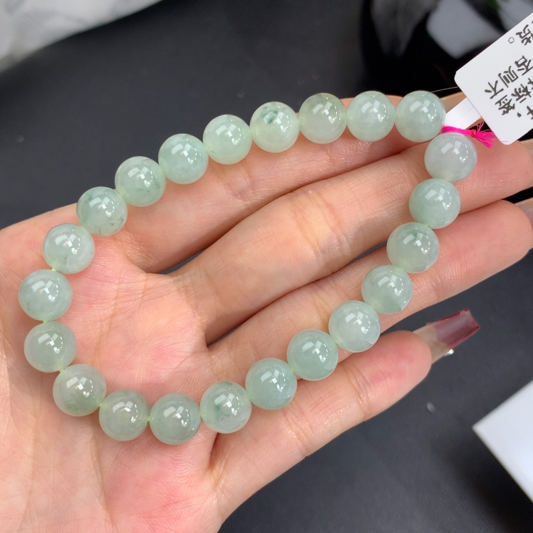 翡翠手链未镶嵌卡8.5胶润晴飘花手串