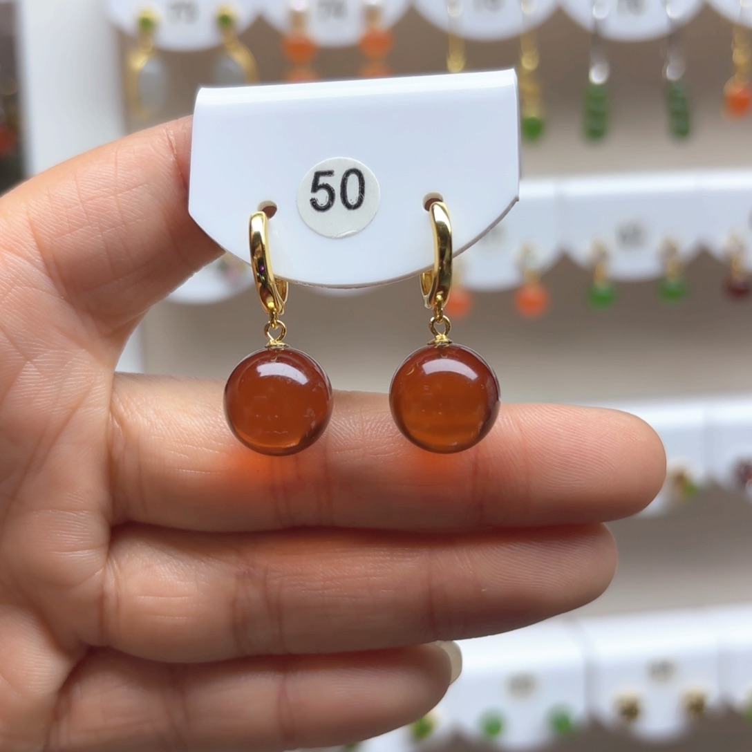 血珀耳饰银S925镶嵌血珀