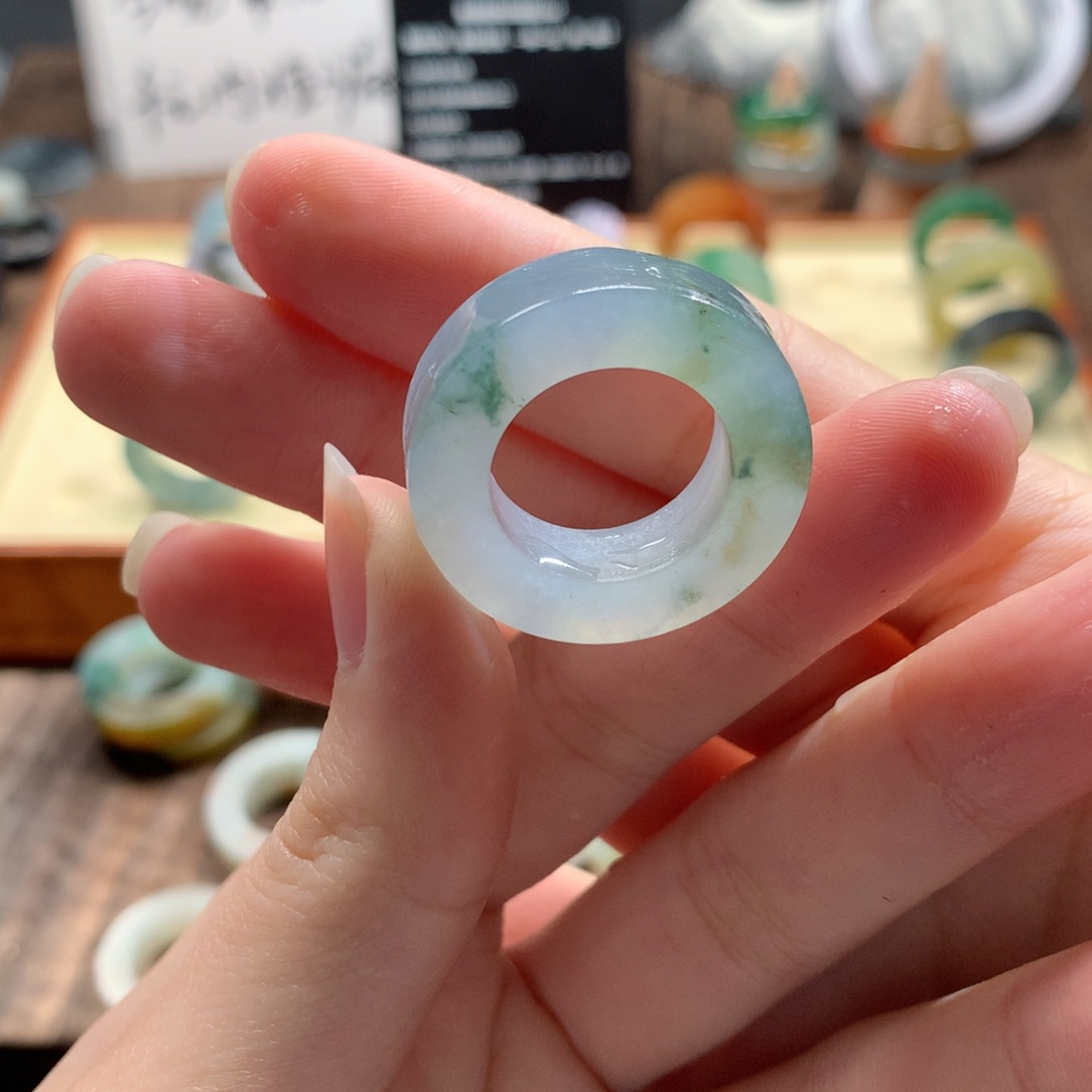 定制翡翠未镶嵌翡翠戒圈 莫奈睡莲 13-20