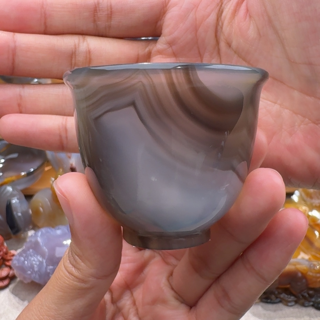玛瑙/玉髓玛瑙茶杯50毫升未镶嵌