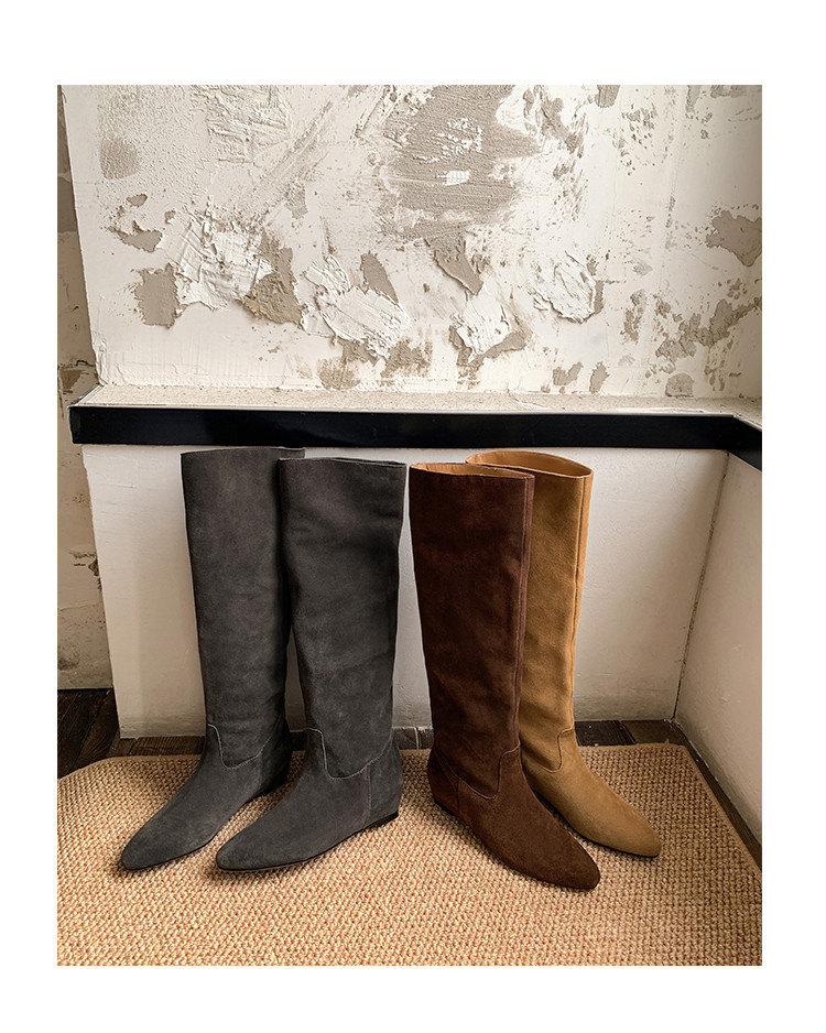 4.5cm法式简约内增高2025新款麂皮日常通勤堆堆靴