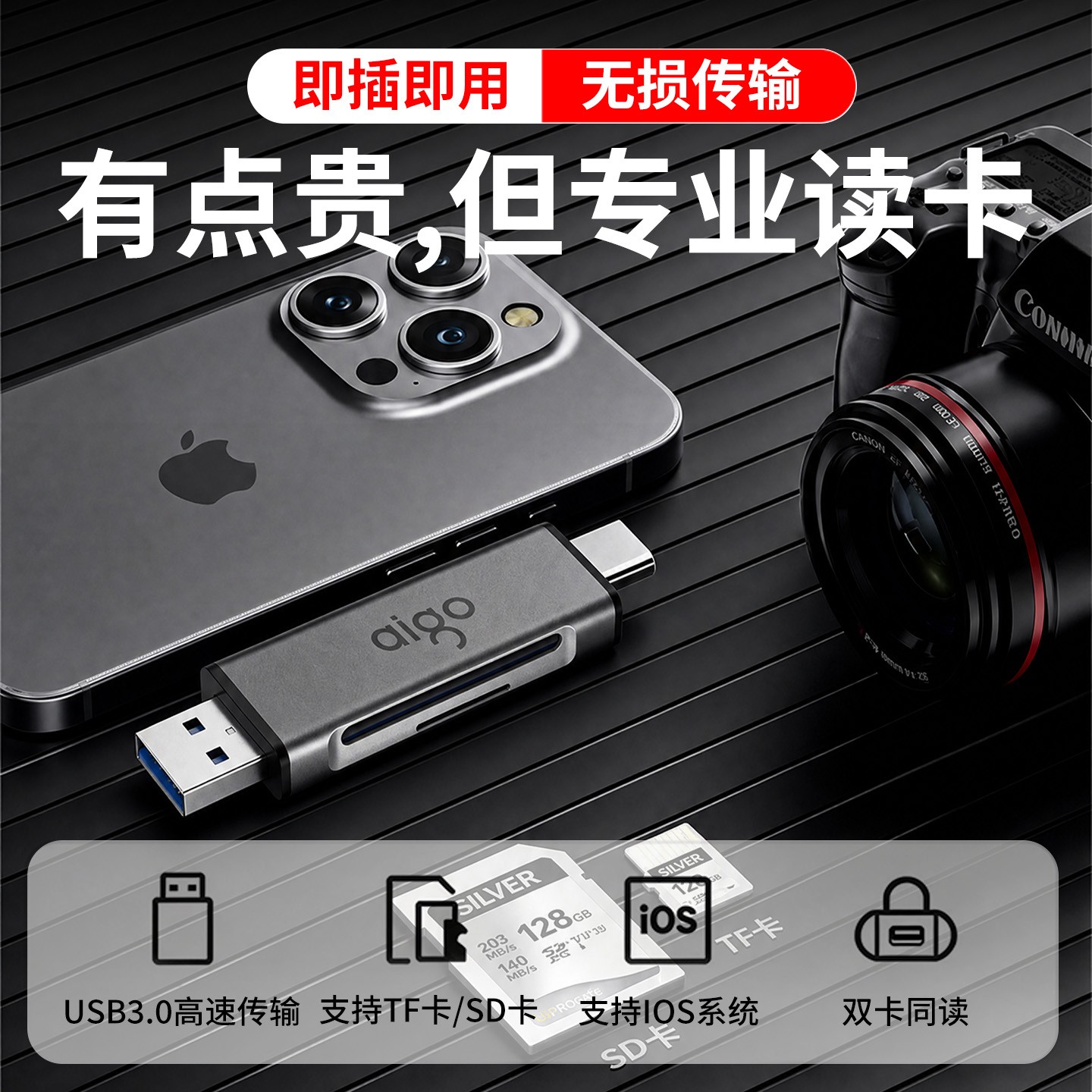 爱国者读卡器适用苹果手机相机索尼佳能CCd电脑iPad剪辑摄影