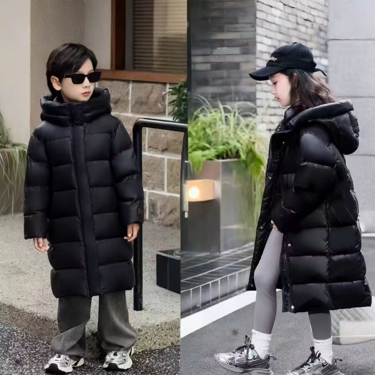 中长款男女同款儿童羽绒服韩版黑色洋气外套