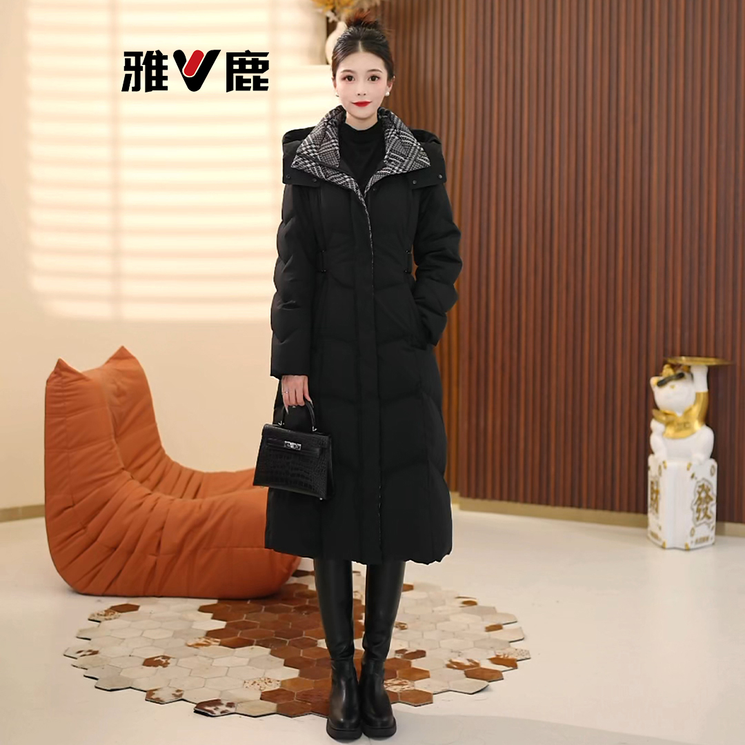 雅鹿羽绒服恒温白鸭绒保暖连帽简约时尚百搭修身长款