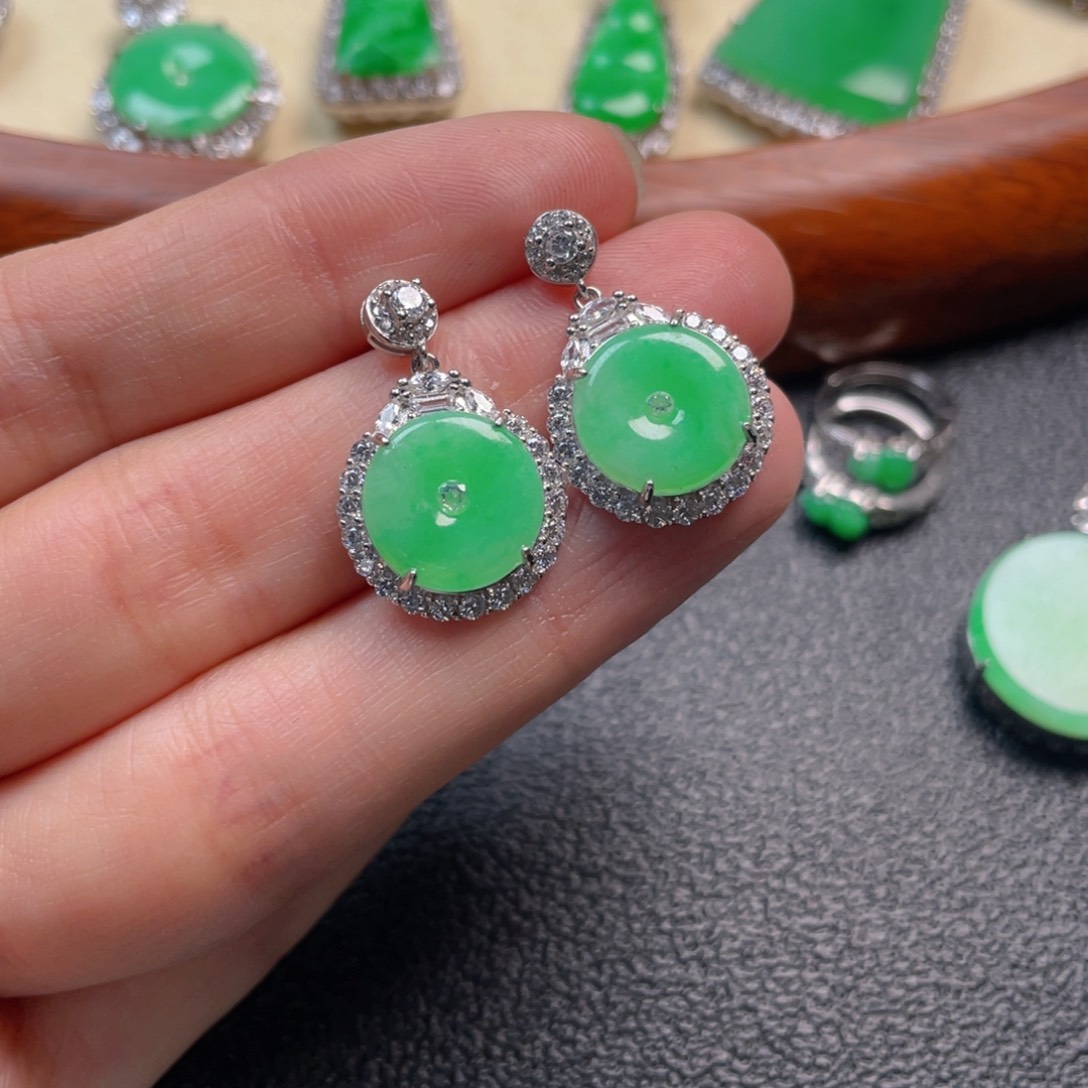 翡翠吊坠(不含链)银S925镶嵌耳坠