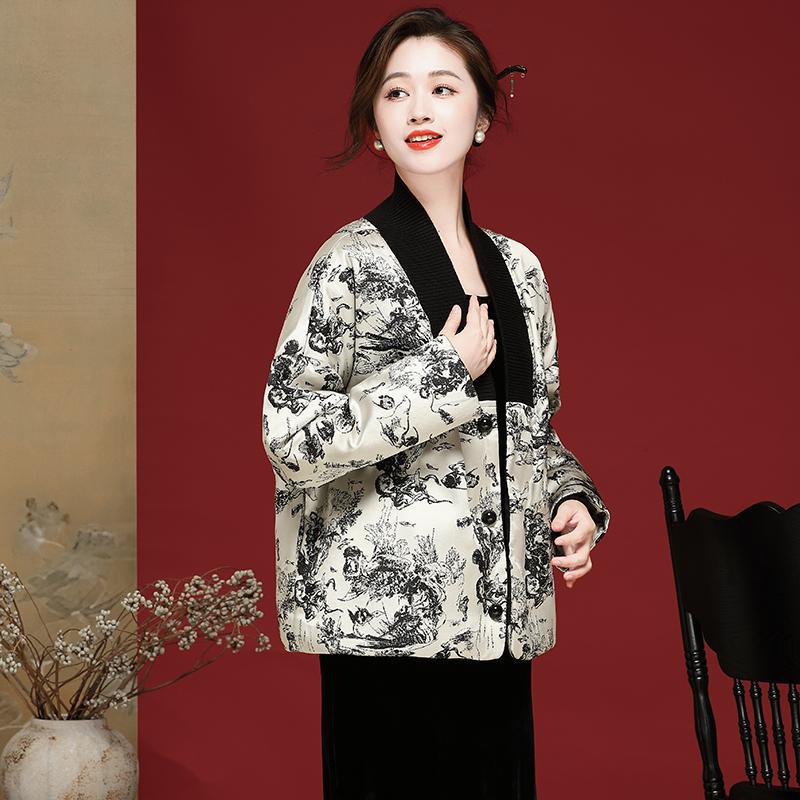 新中式国风羽绒服女2026冬季新款中国风提花长袖百搭款