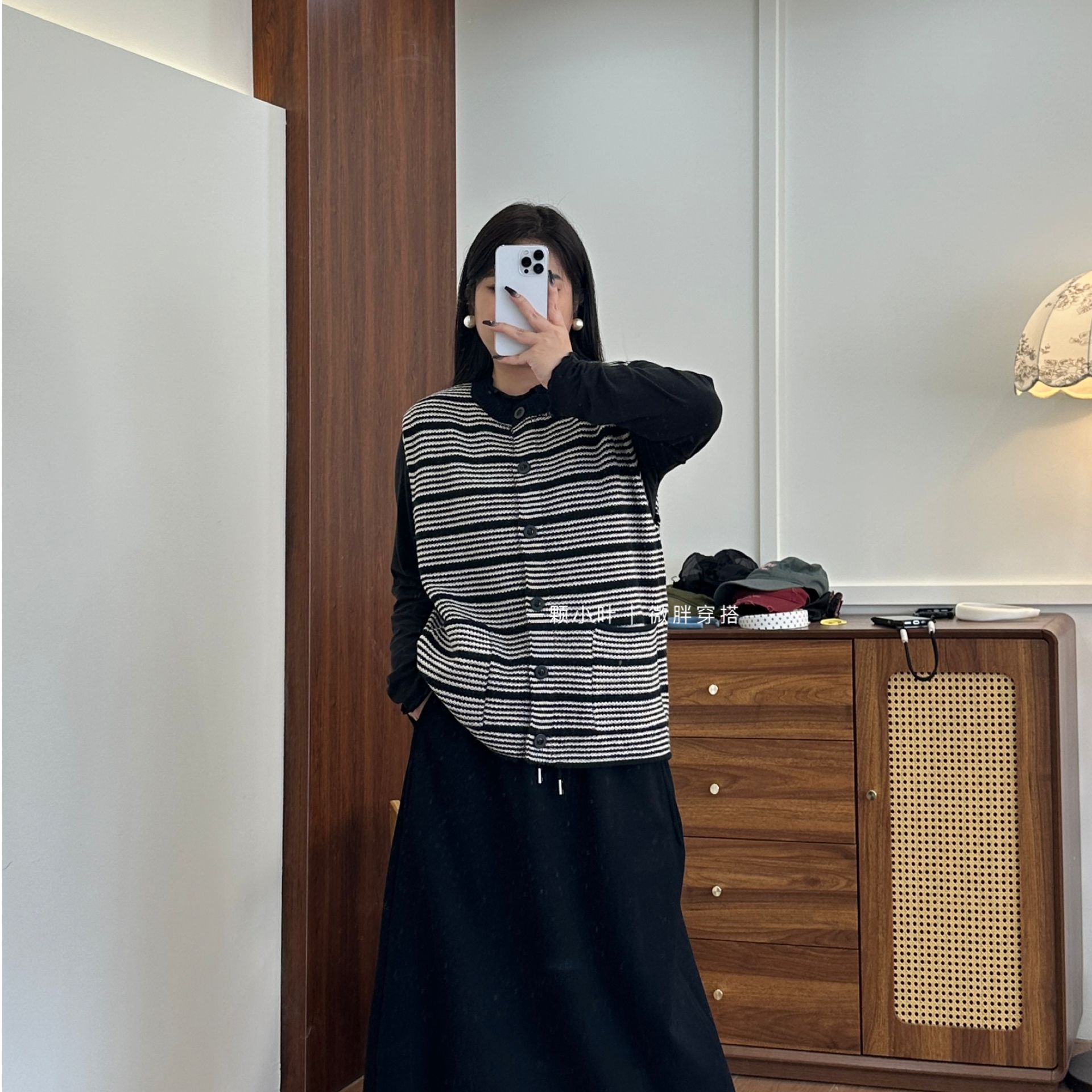 【一颗小叶】秋季大码韩版横条马甲宽松