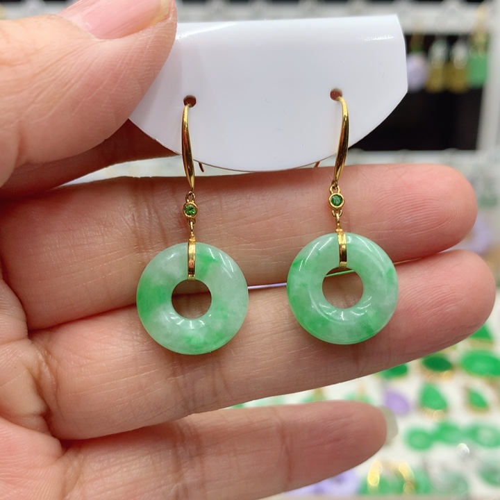 翡翠18K金镶嵌耳饰