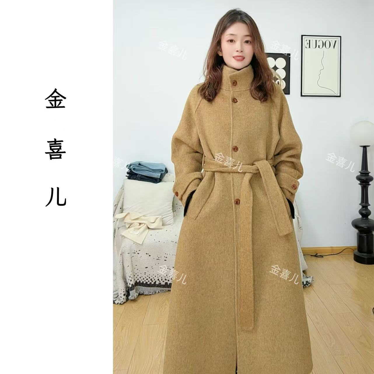 2025秋冬新款羊毛大衣韩版落肩袖宽松型毛呢外套0523