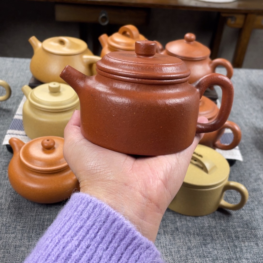 紫砂茶壶红降坡德钟全手纯红20目200手工泥