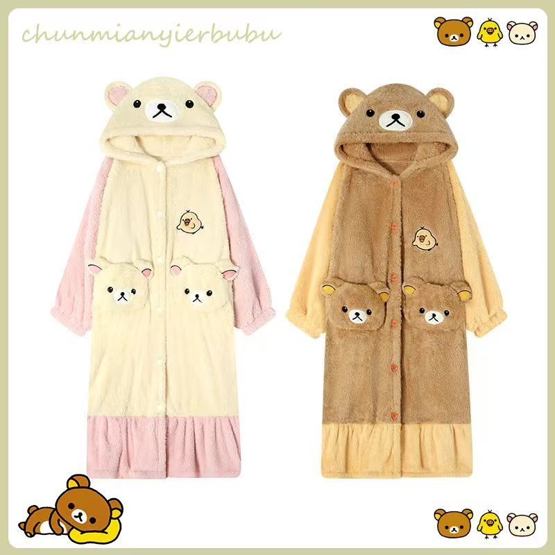 【轻松熊】秋冬加绒加厚中长款睡袍睡袍珊瑚绒睡衣网红家居服F2