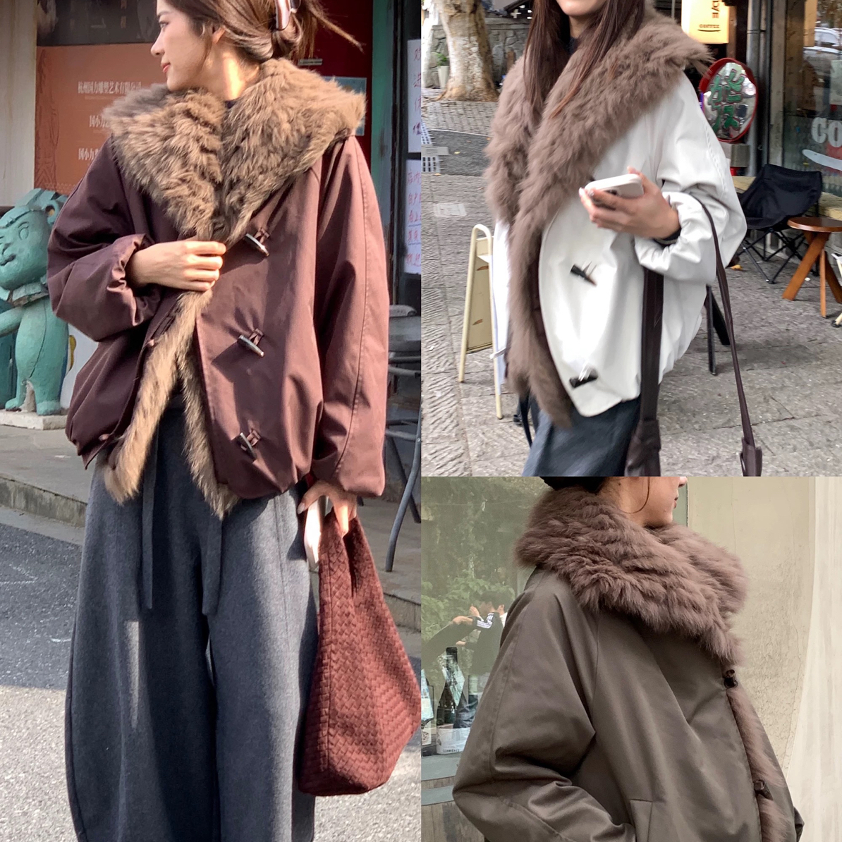 〔大毛领鹅绒派克〕〔不可机洗〕奢华狐狸毛大翻领上衣外套