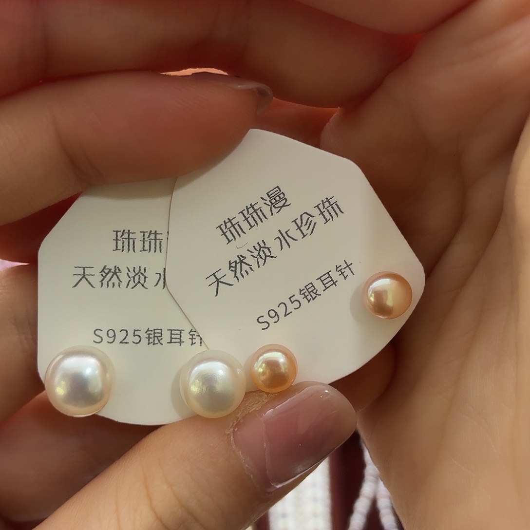 L***g耳饰淡水珍珠银S925镶嵌10微暇