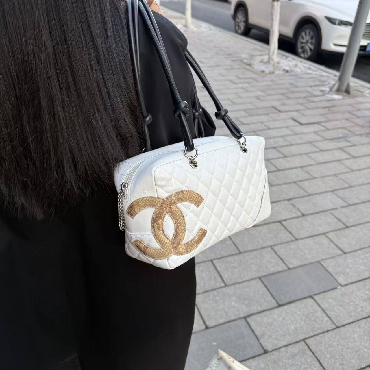 95新 Chanel/香奈儿 Chanel康鹏白色枕头波士顿单肩包