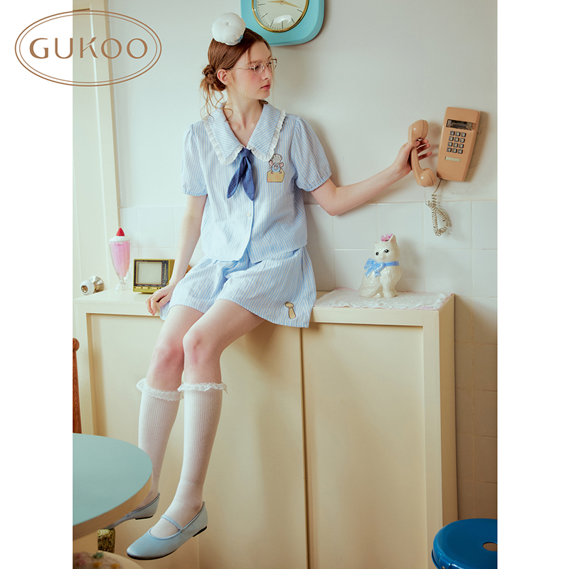 Gukoo/果壳睡衣可爱夏季薄款甜美女料理鼠王睡衣套装