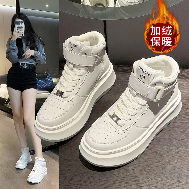 小白鞋女厚底高帮鞋2024年秋冬季新款小白鞋舒适时尚休闲系P6501