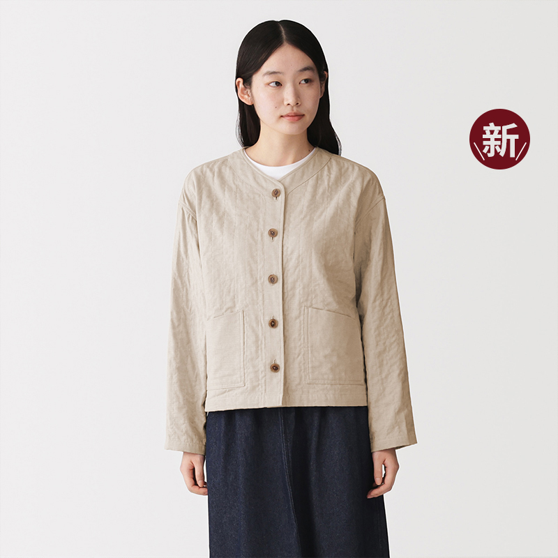 无印良品 MUJI 女式 木棉混双层纱织绗缝夹克 女外套26年春季新品