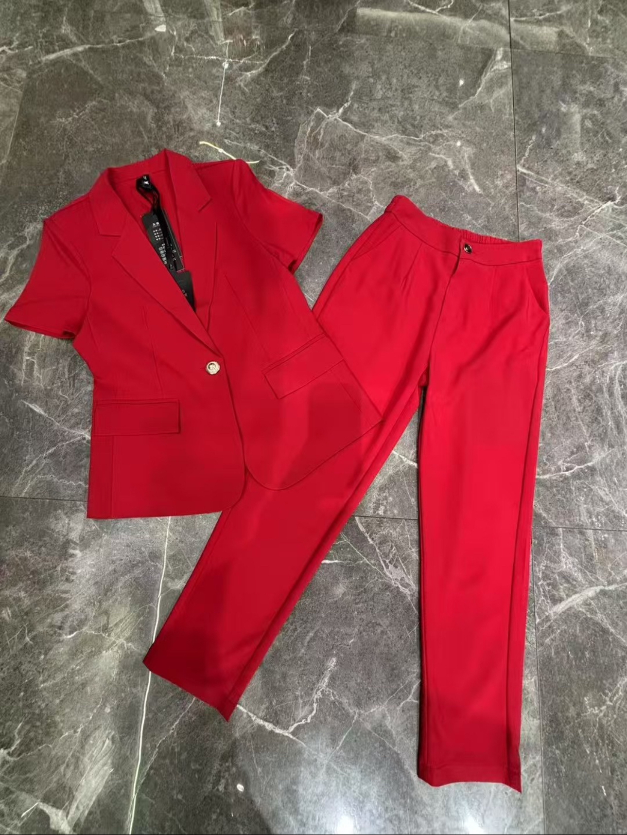 闽南喜庆穿搭酒红色套装夏季裤子