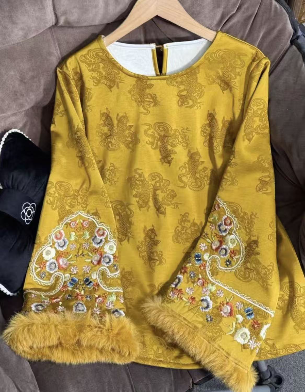 扶光~新中式国风缎面复古刺绣上衣JS36