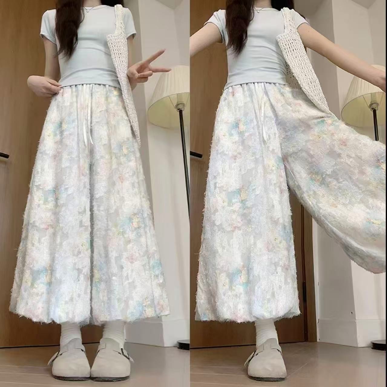 【原版品质】莫奈花园半身裙裤女2025夏季高腰显瘦甜美氛围