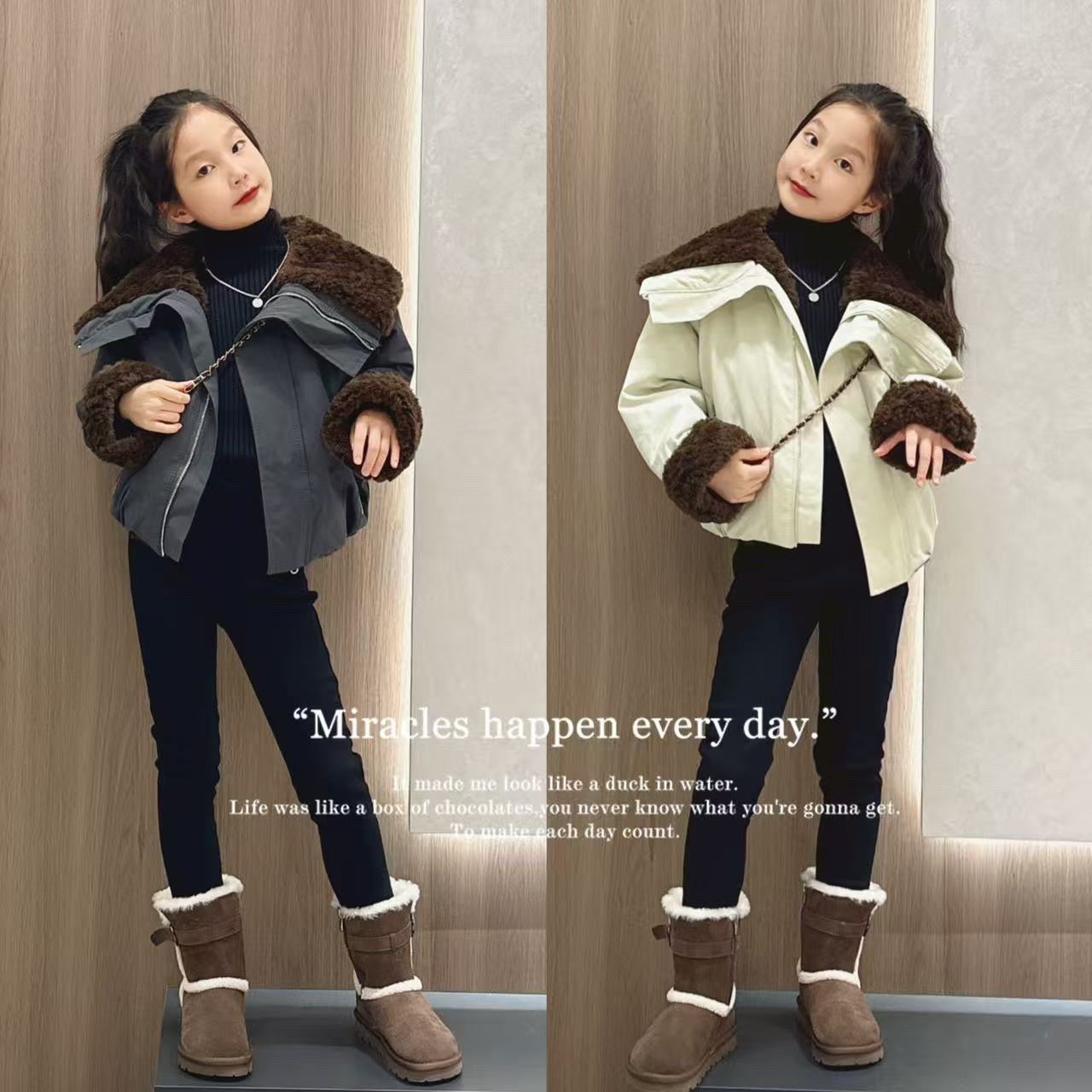 女童羊羔毛加厚派克服短外套秋冬季2025新款大翻领宽松保暖夹克潮