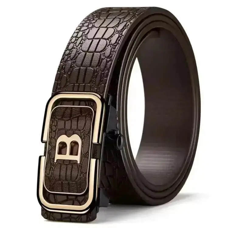 L【咖色B】男士鳄鱼纹无牙自动扣内穿商务腰带个护用具时尚裤腰带