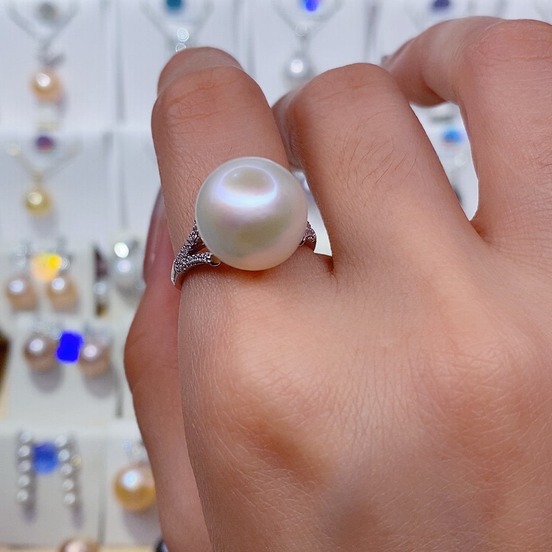淡水珍珠戒指银S925镶嵌13➕